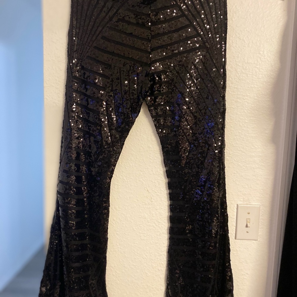 Black Sequin Flare Pants